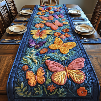 Midnight Butterfly Quilted Table Runner Halloween Table Runner Thanksgiving Table Decor