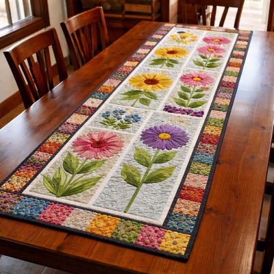 Spring Bloom Patchwork Quilted Table Runner Halloween Table Runner Thanksgiving Table Decor