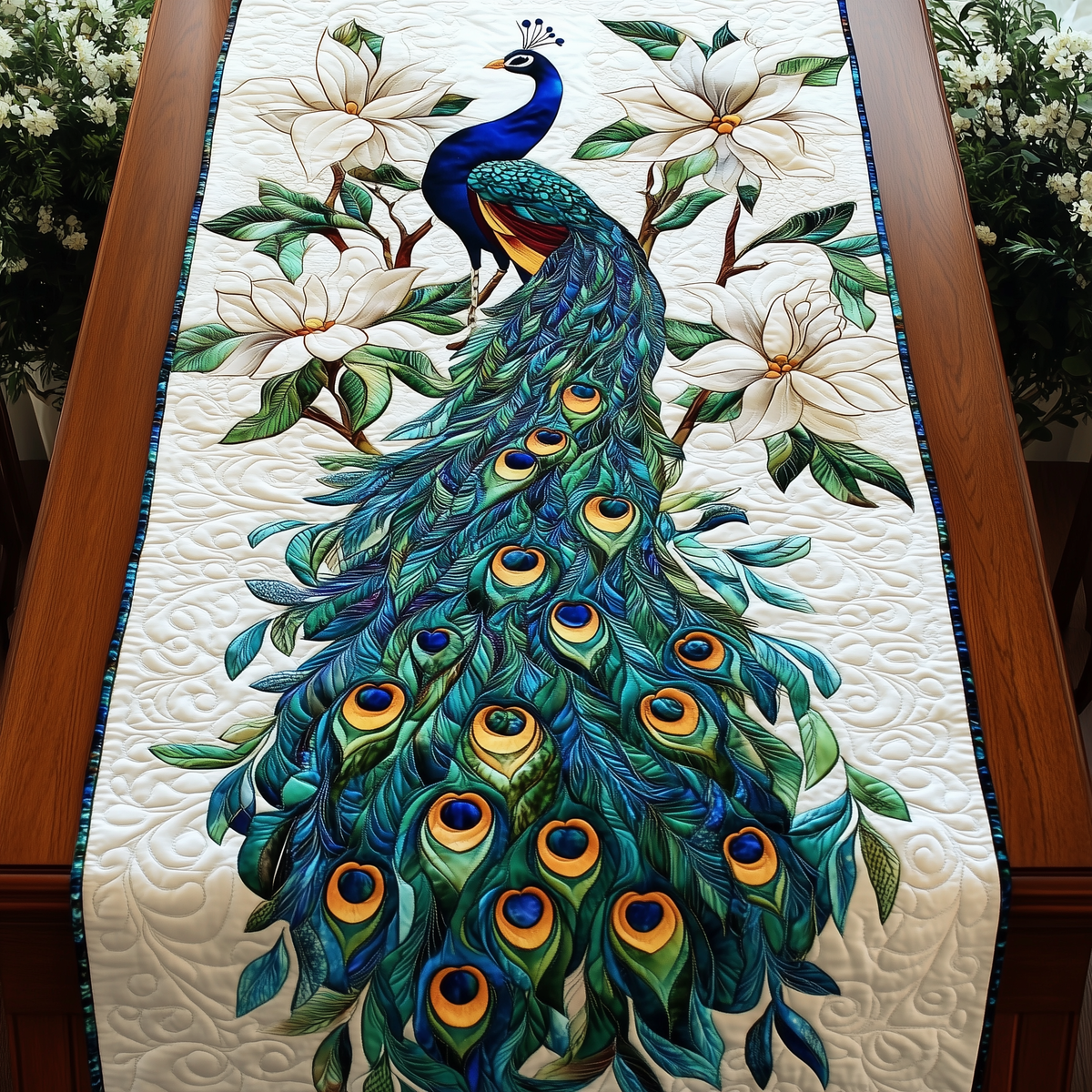 Peacock Garden Quilted Table Runner Halloween Table Runner Thanksgiving Table Decor