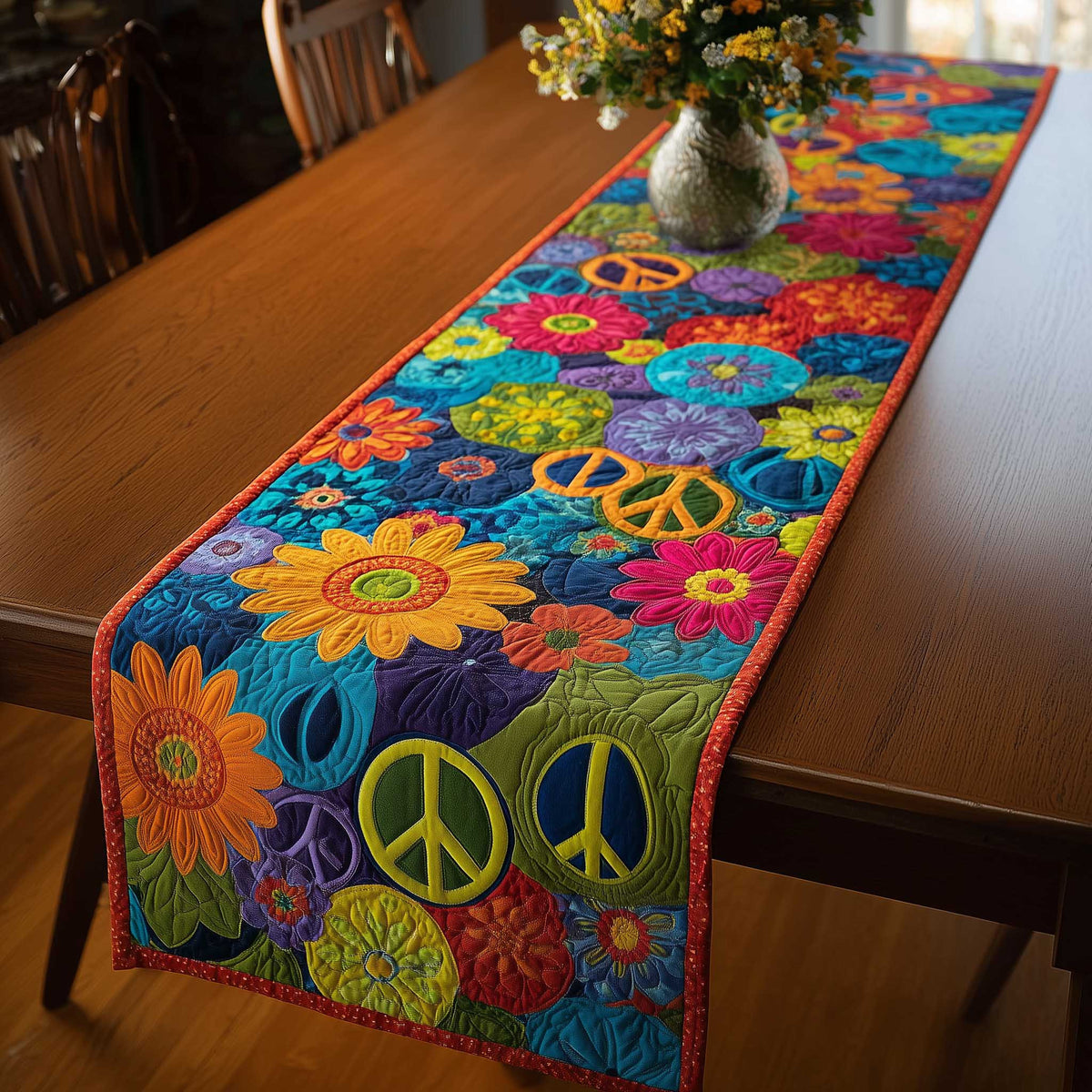 Peace Sign Quilted Table Runner Halloween Table Runner Thanksgiving Table Decor