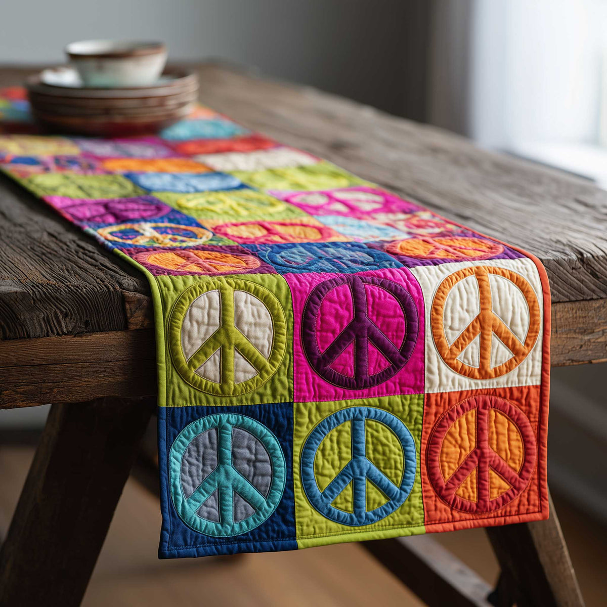 Peace Sign Quilted Table Runner Halloween Table Runner Thanksgiving Table Decor