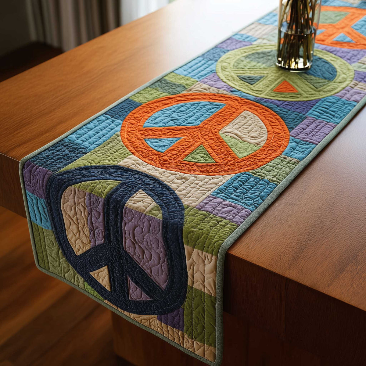 Peace Sign Quilted Table Runner Halloween Table Runner Thanksgiving Table Decor