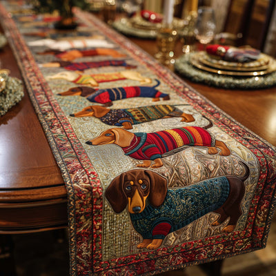 Merry Dachshund Charm Quilted Table Runner Halloween Table Runner Thanksgiving Table Decor