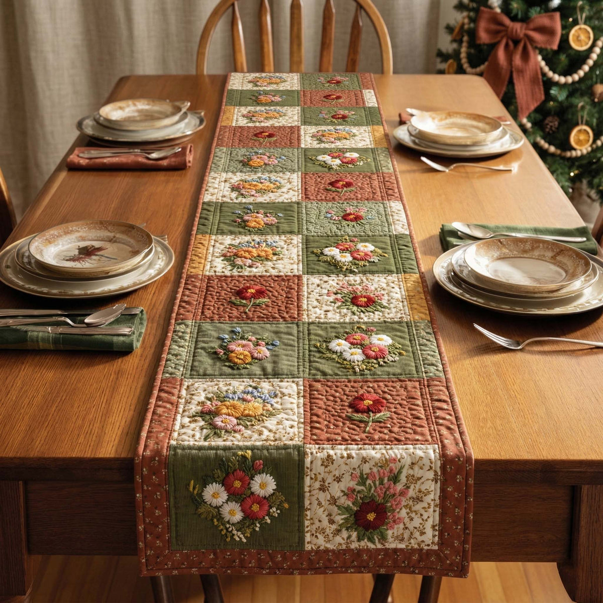 Vintage Bouquet Quilted Table Runner Halloween Table Runner Thanksgiving Table Decor