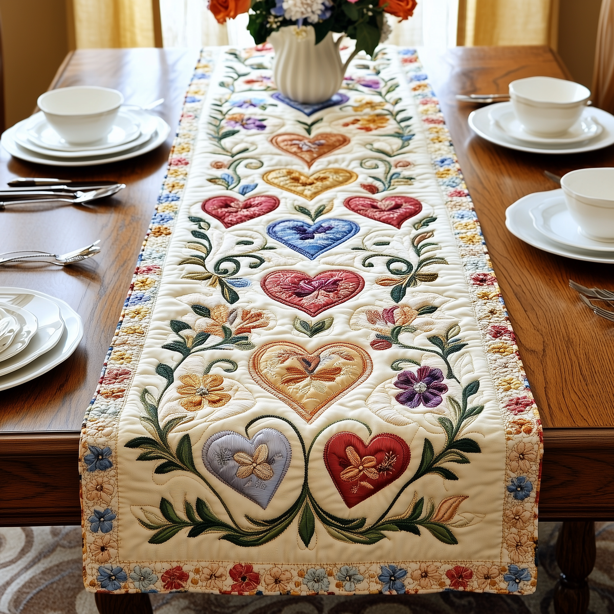 Love Among the Flowers Quilted Table Runner Halloween Table Runner Thanksgiving Table Decor