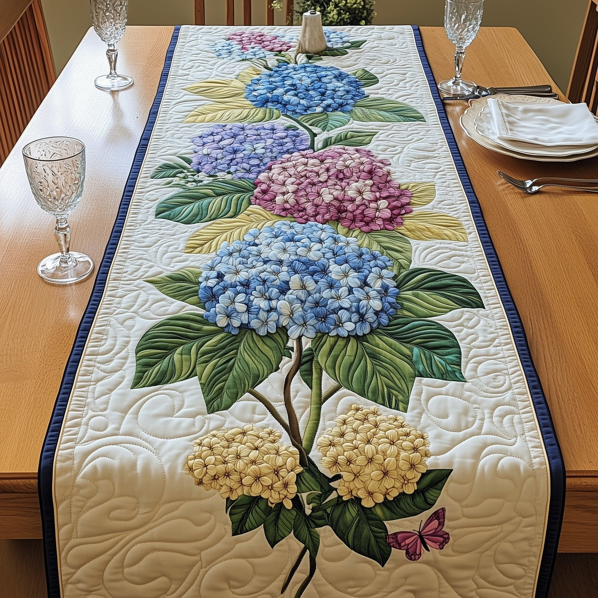 Elegance Hydrangeas Quilted Table Runner Halloween Table Runner Thanksgiving Table Decor