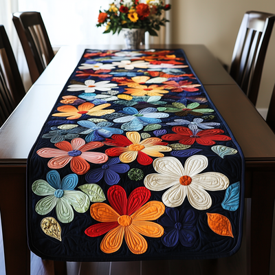 Vibrant Daisy Quilted Table Runner Halloween Table Runner Thanksgiving Table Decor