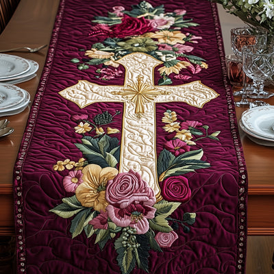 Faith in Bloom Quilted Table Runner Halloween Table Runner Thanksgiving Table Decor