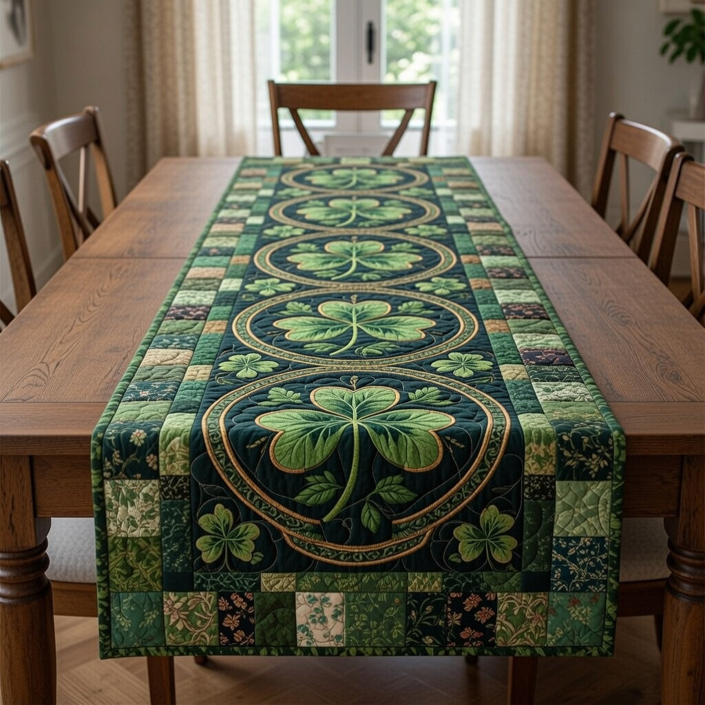 Irish Shamrock Quilted Table Runner Halloween Table Runner Thanksgiving Table Decor