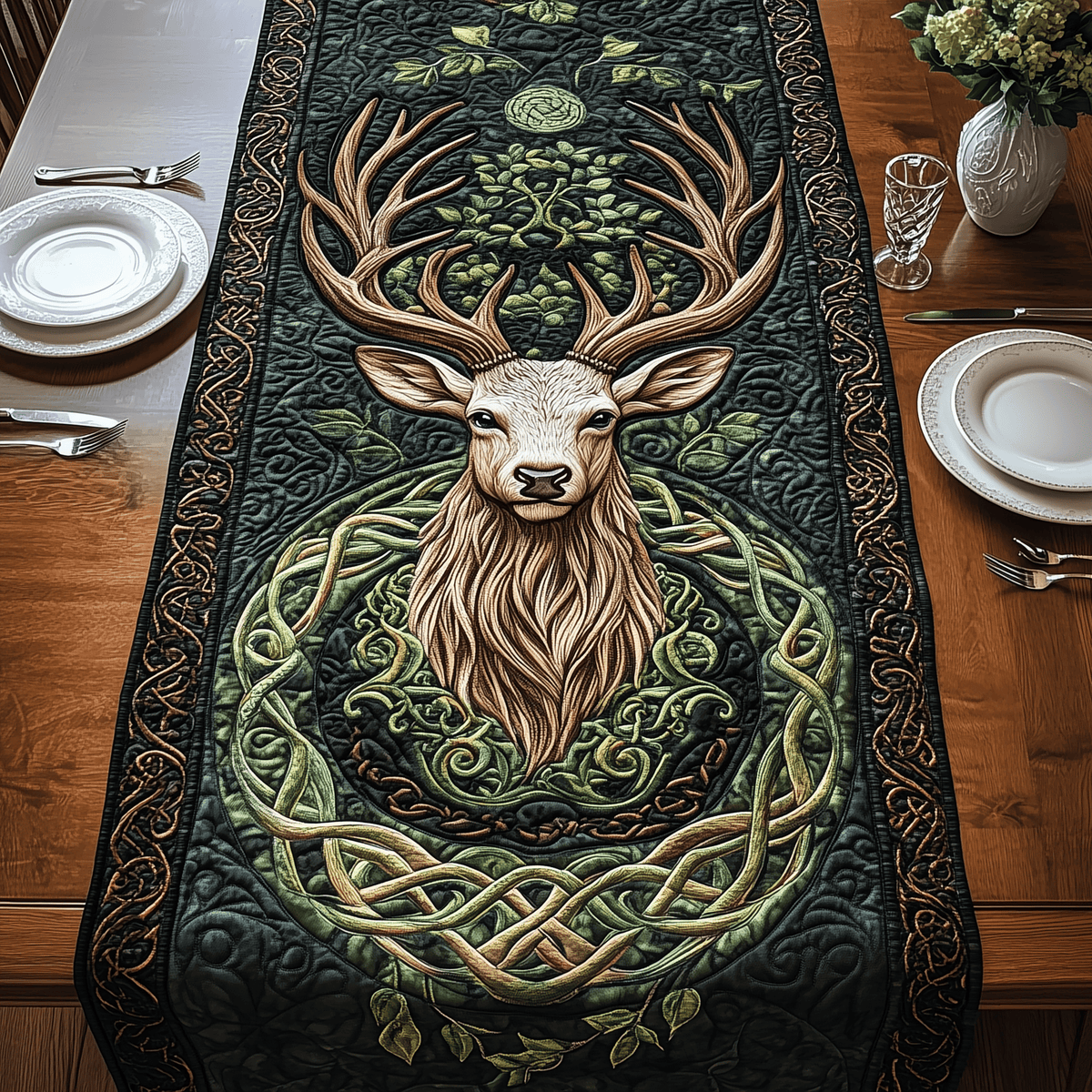 Enchanted Woodland Spirit Quilted Table Runner Halloween Table Runner Thanksgiving Table Decor