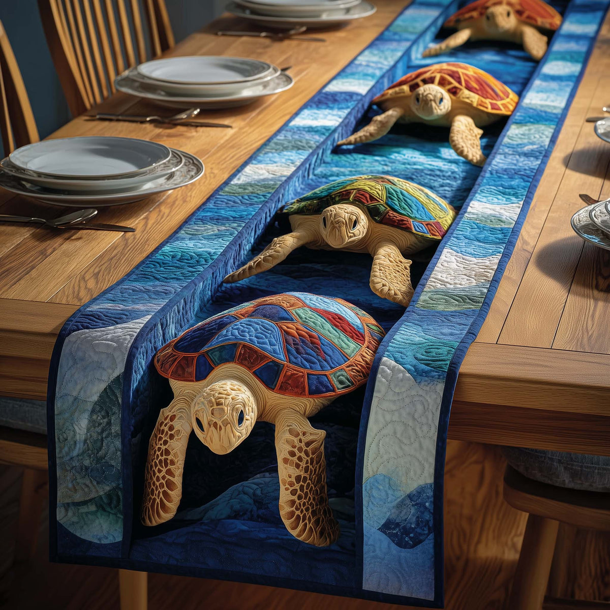 Stream Turtles Quilted Table Runner Halloween Table Runner Thanksgiving Table Decor