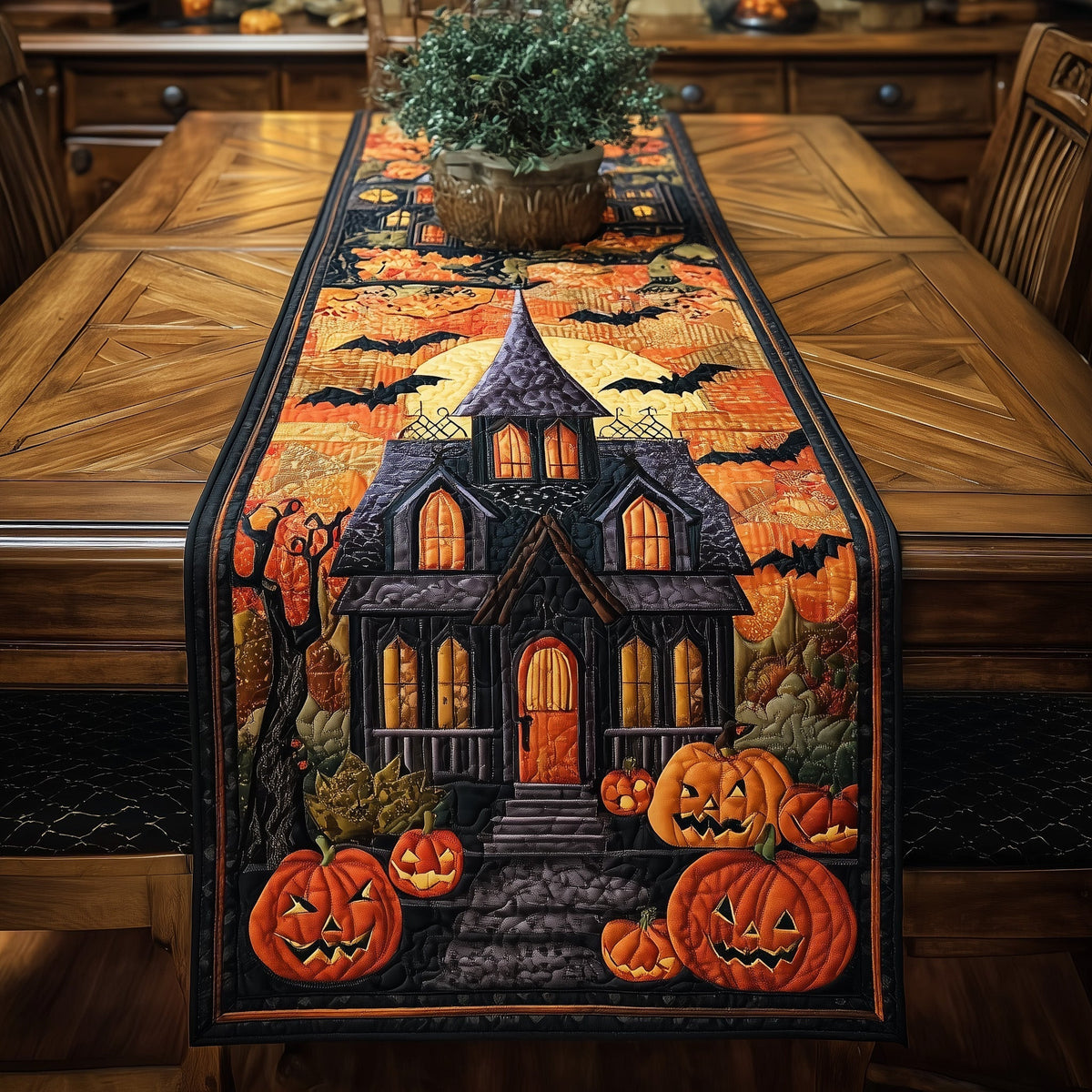 Ghostly Nights Quilted Table Runner Halloween Table Runner Thanksgiving Table Decor