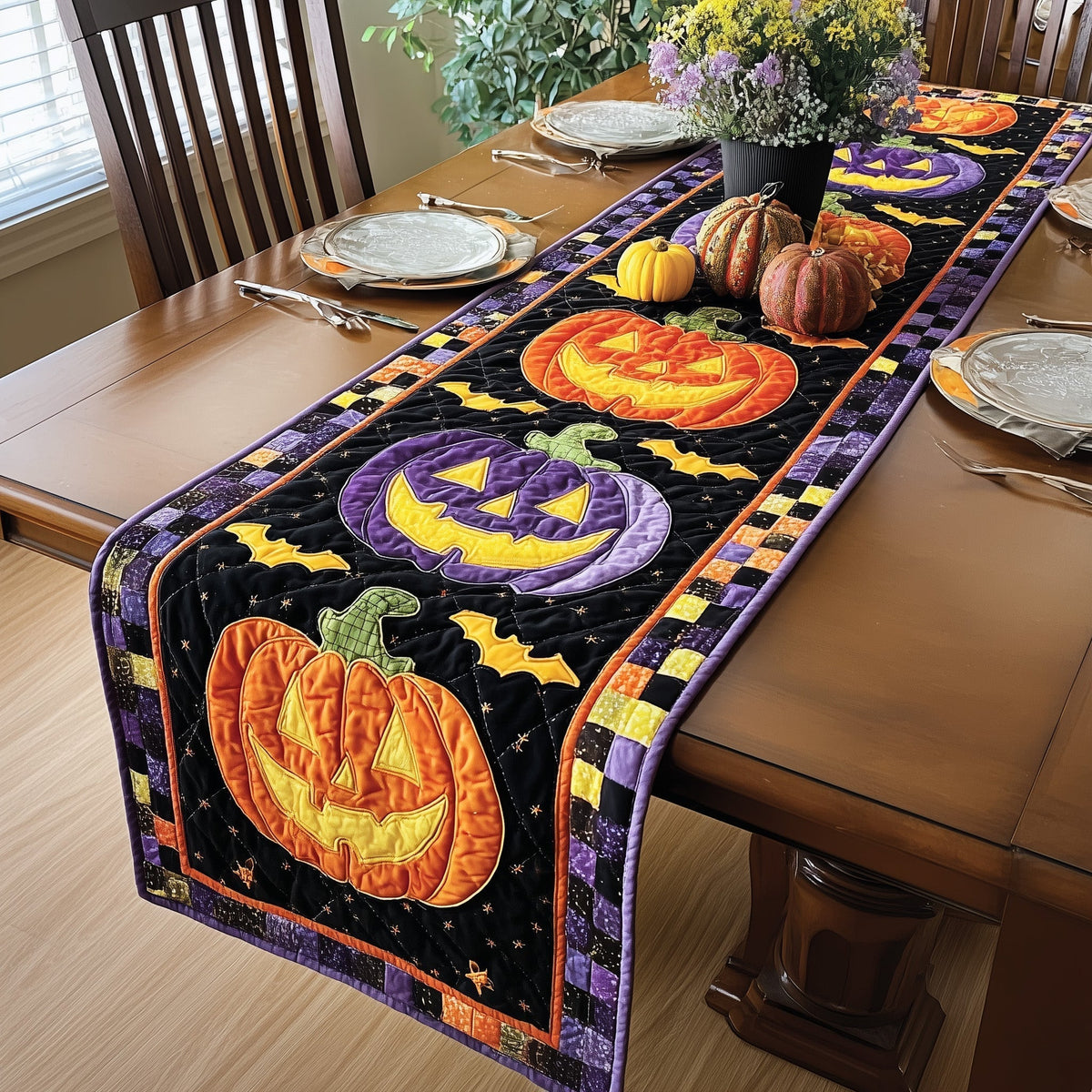 Halloween Pumpkin Quilted Table Runner Halloween Table Runner Thanksgiving Table Decor