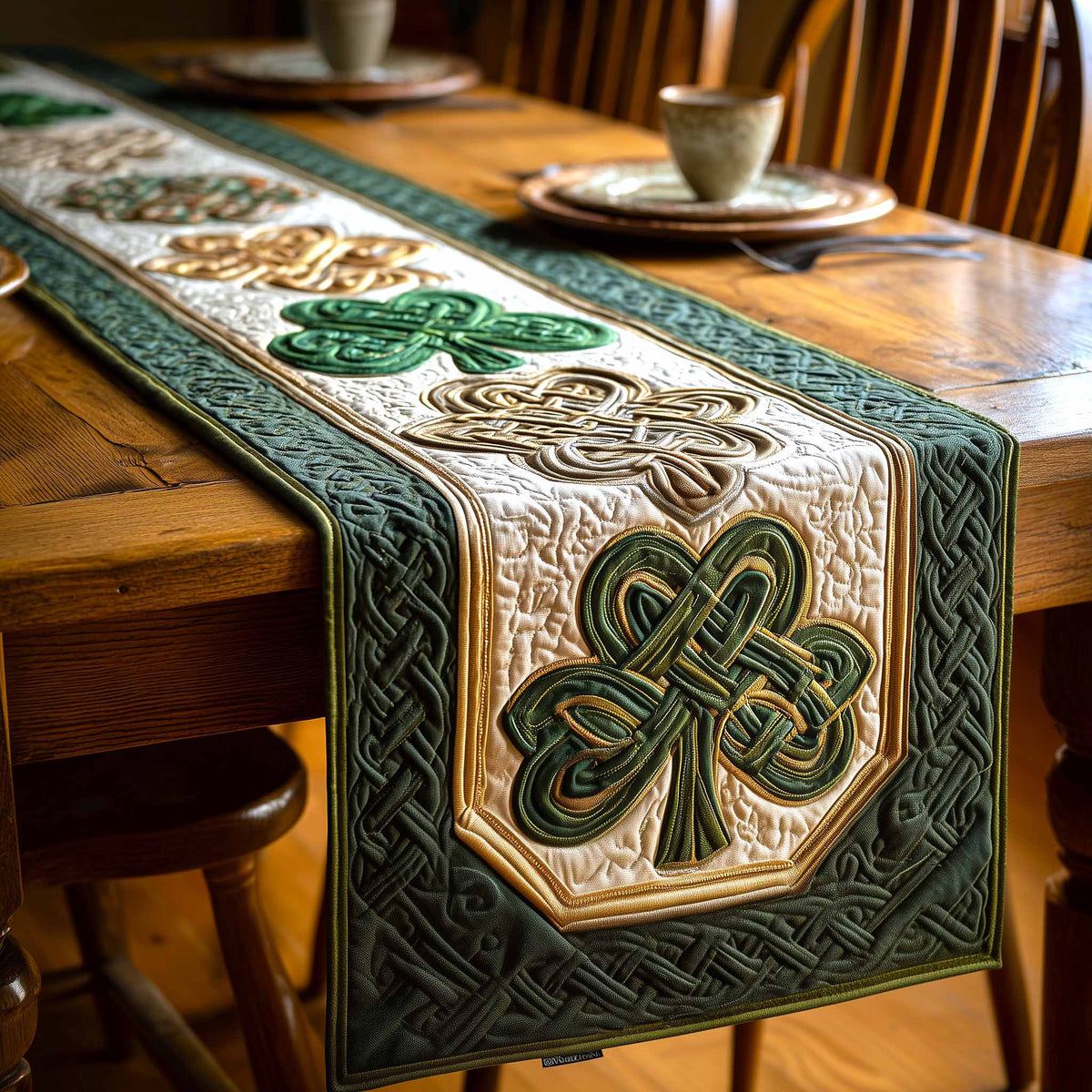 Emerald Knot Quilted Table Runner Halloween Table Runner Thanksgiving Table Decor