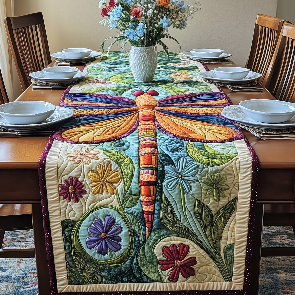 Dragonfly Quilted Table Runner Halloween Table Runner Thanksgiving Table Decor