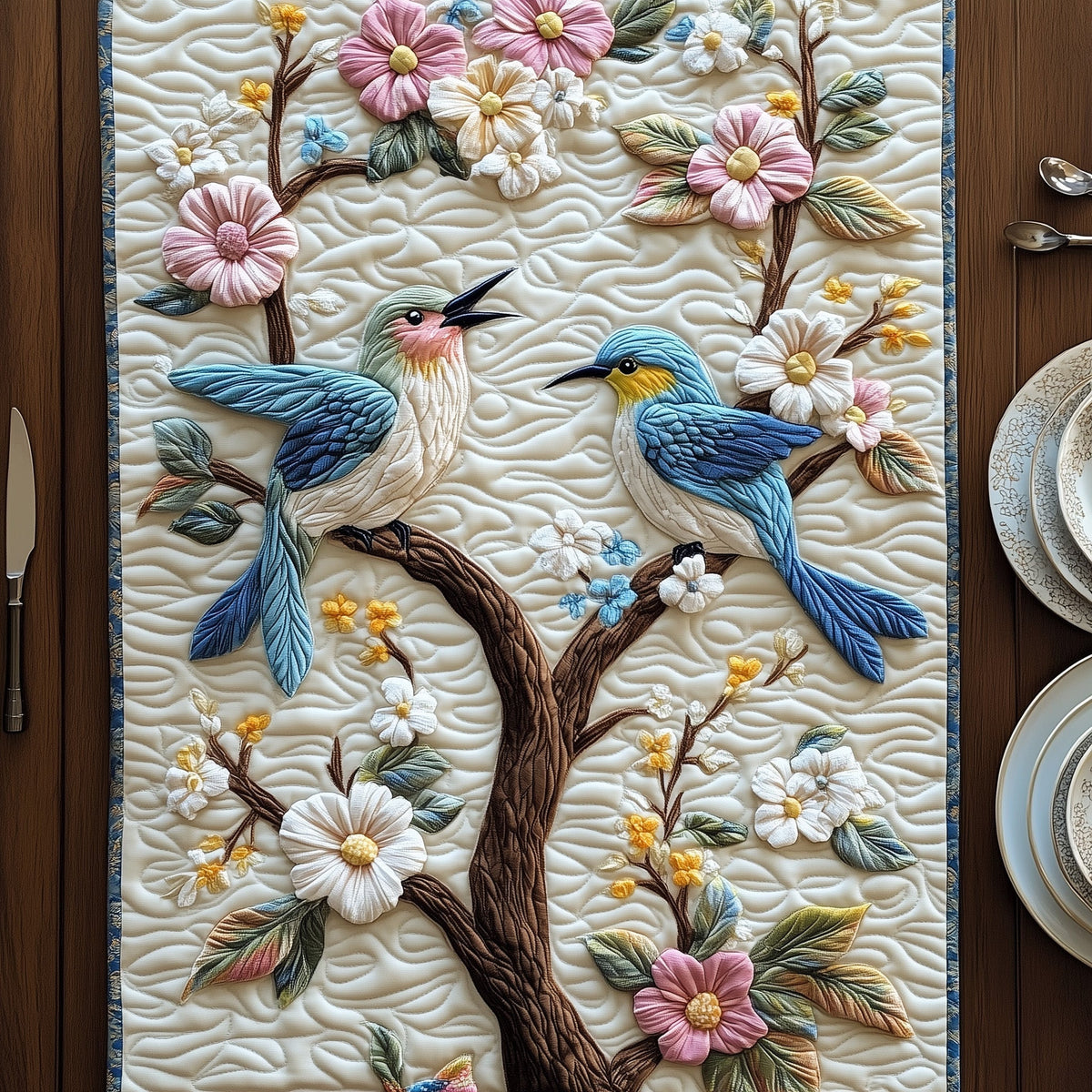 Hummingbird Springtime Quilted Table Runner Halloween Table Runner Thanksgiving Table Decor