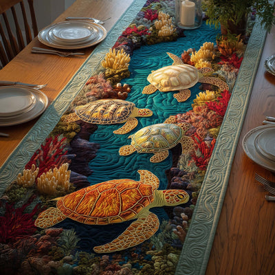 Coral Turtles Quilted Table Runner Halloween Table Runner Thanksgiving Table Decor
