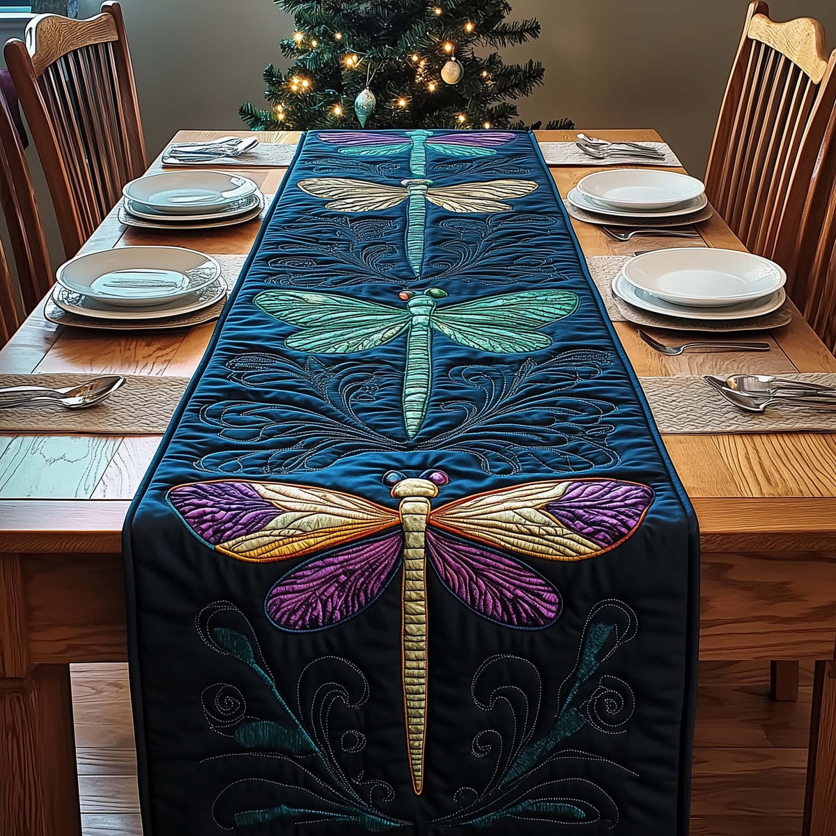 Mystic Dragonfly Quilted Table Runner Halloween Table Runner Thanksgiving Table Decor