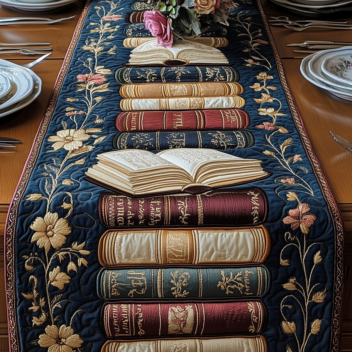 Vintage Books Quilted Table Runner Halloween Table Runner Thanksgiving Table Decor