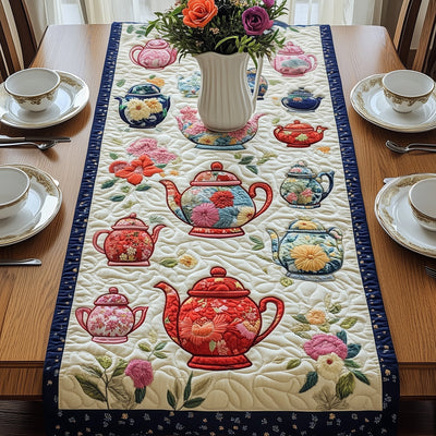 Tea in Full Bloom Quilted Table Runner Halloween Table Runner Thanksgiving Table Decor