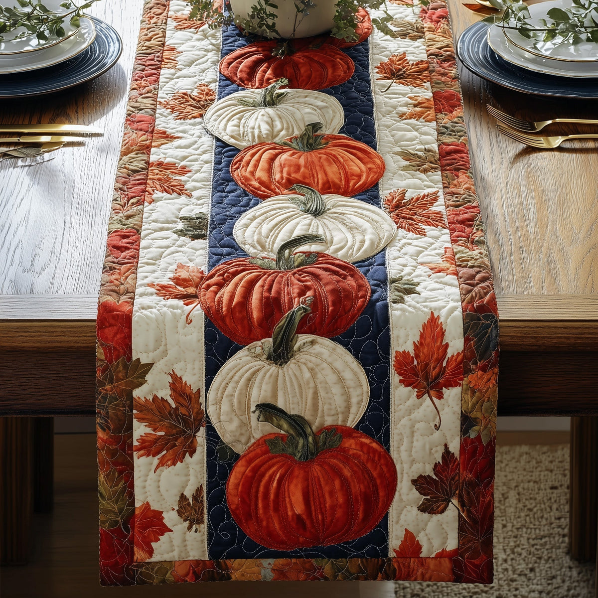 Pumpkin Harvest Quilted Table Runner Halloween Table Runner Thanksgiving Table Decor