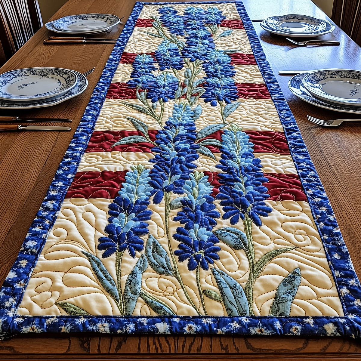 Bluebonnet Glory Quilted Table Runner Halloween Table Runner Thanksgiving Table Decor