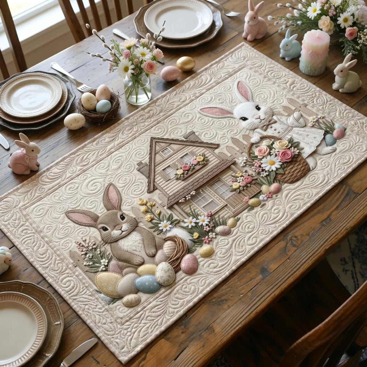 Vintage Easter Quilted Table Runner Halloween Table Runner Thanksgiving Table Decor