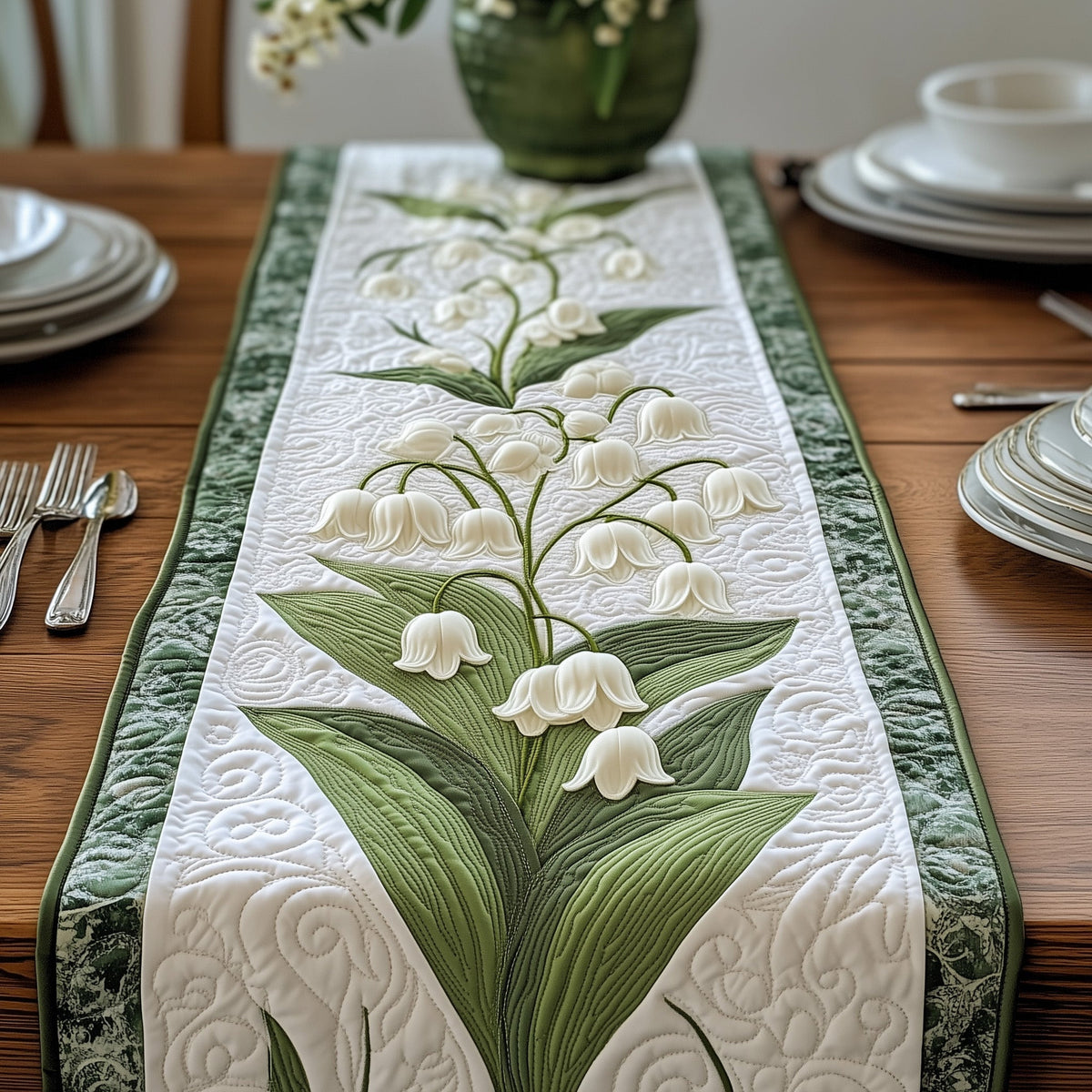Lily of The Valley Quilted Table Runner Halloween Table Runner Thanksgiving Table Decor