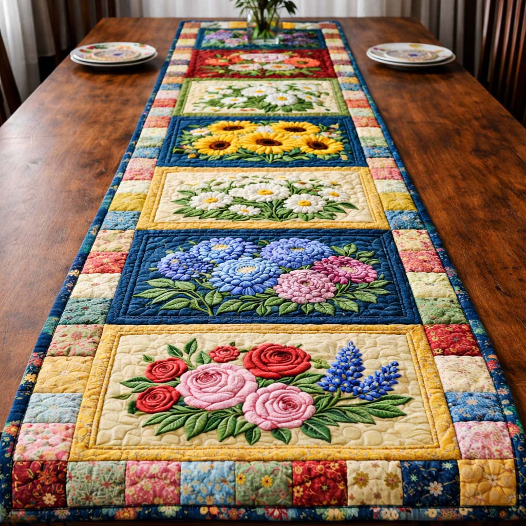 Romantic Bloom Patchwork Quilted Table Runner Halloween Table Runner Thanksgiving Table Decor