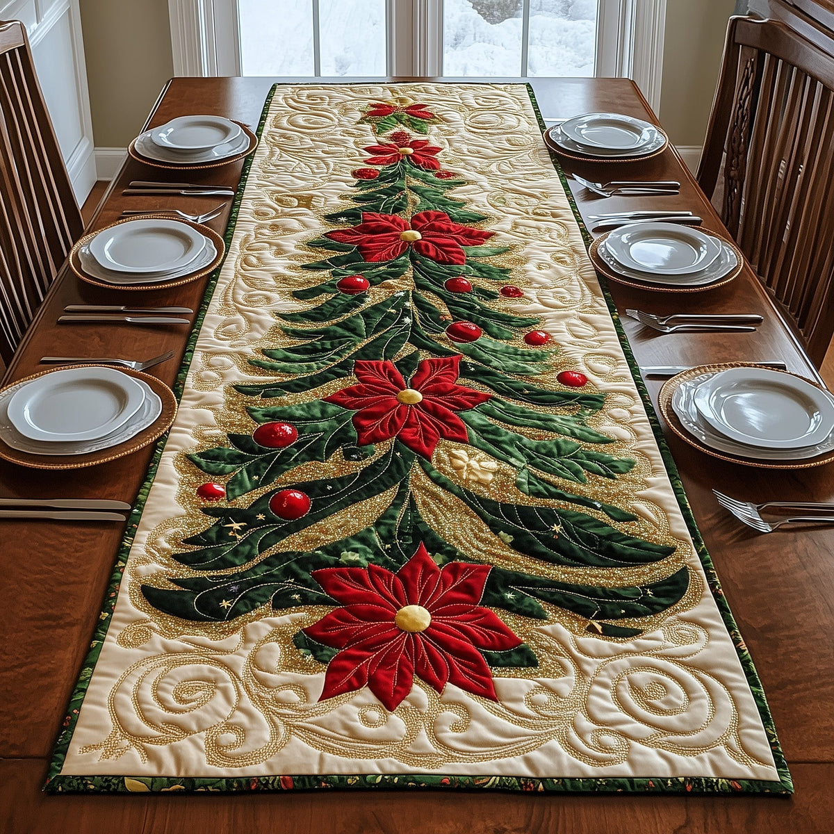Xmas Tree Quilted Table Runner Halloween Table Runner Thanksgiving Table Decor