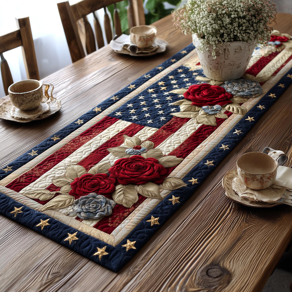 Liberty Spirit Quilted Table Runner Halloween Table Runner Thanksgiving Table Decor