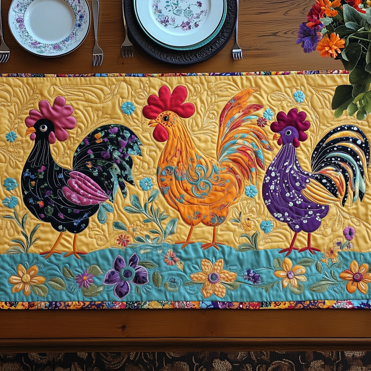 Chicken Heaven Quilted Table Runner Halloween Table Runner Thanksgiving Table Decor