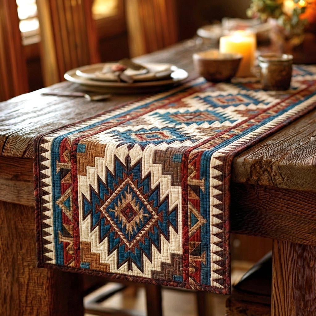 Rustic Geometry Quilted Table Runner Halloween Table Runner Thanksgiving Table Decor