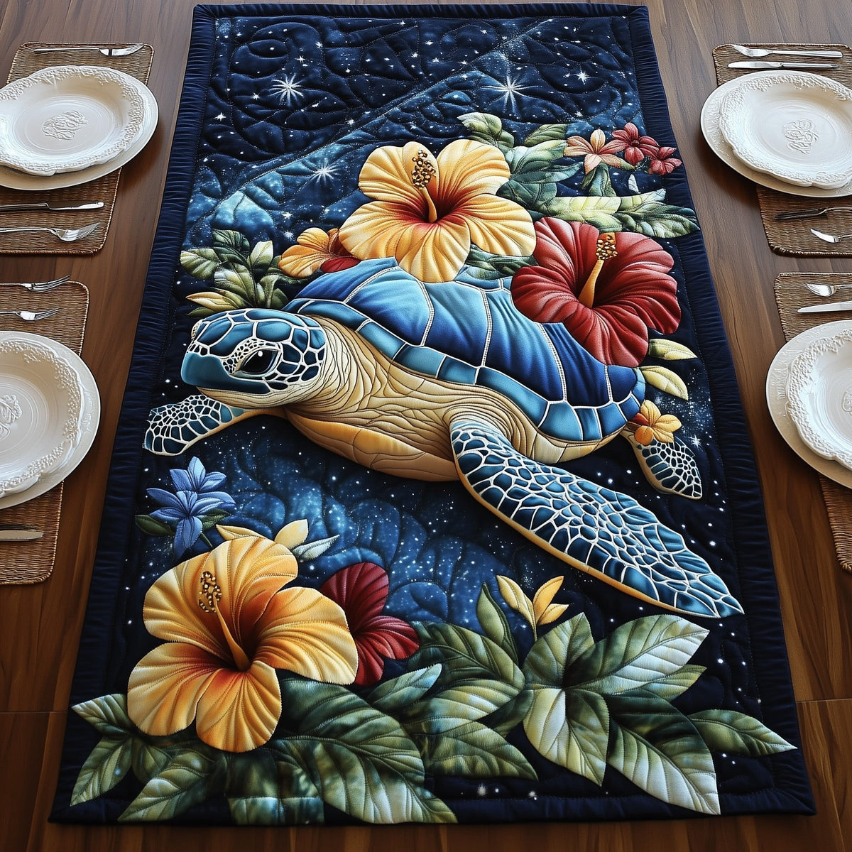 Celestial Bloom Turtle Quilted Table Runner Halloween Table Runner Thanksgiving Table Decor