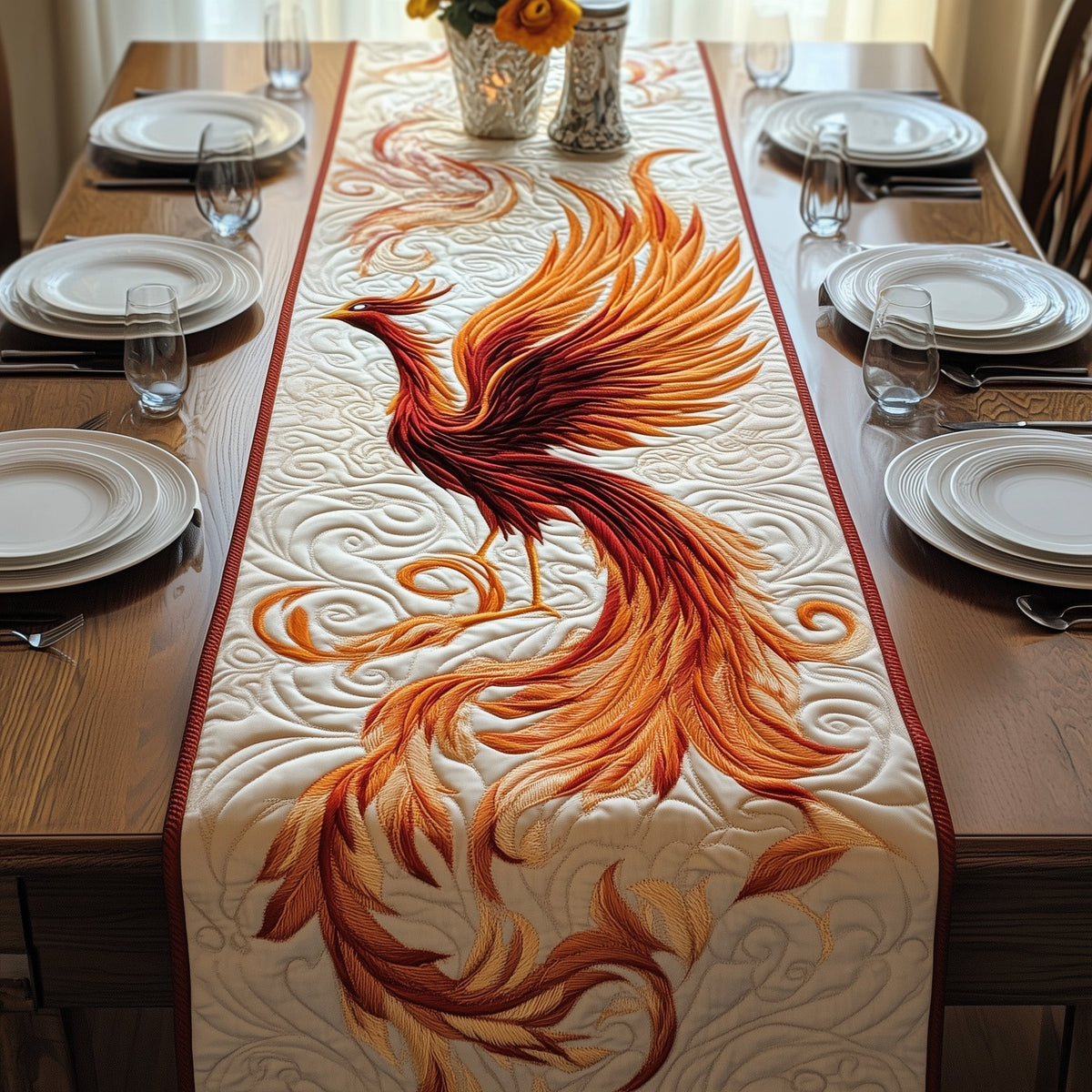 Eternal Ember Wings Quilted Table Runner Halloween Table Runner Thanksgiving Table Decor