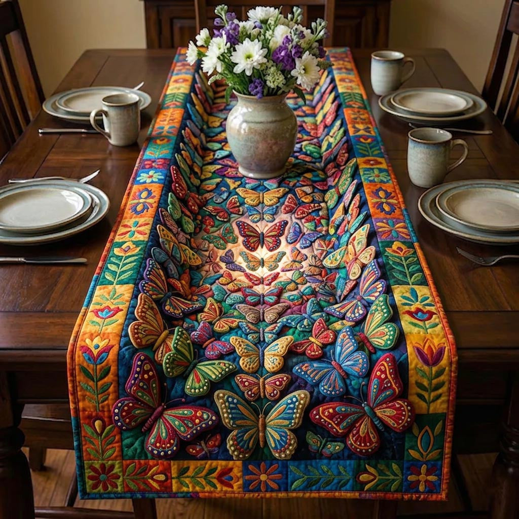 Golden Butterfly Quilted Table Runner Halloween Table Runner Thanksgiving Table Decor