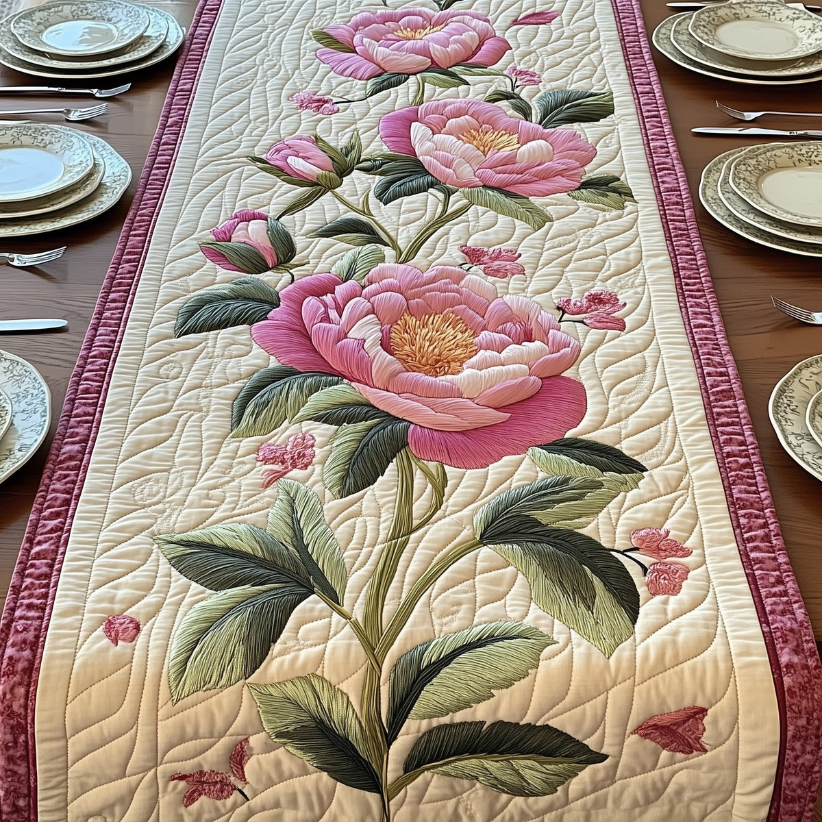 Elegant Peony Quilted Table Runner Halloween Table Runner Thanksgiving Table Decor