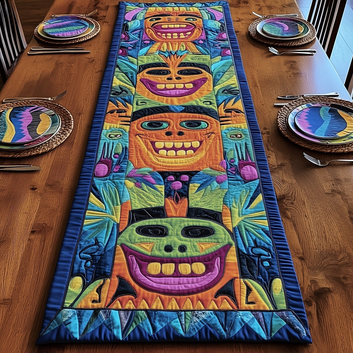 Tiki Charm Quilted Table Runner Halloween Table Runner Thanksgiving Table Decor