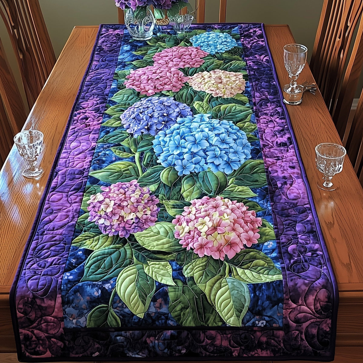 Hydrangea Bloom Elegance Quilted Table Runner Halloween Table Runner Thanksgiving Table Decor