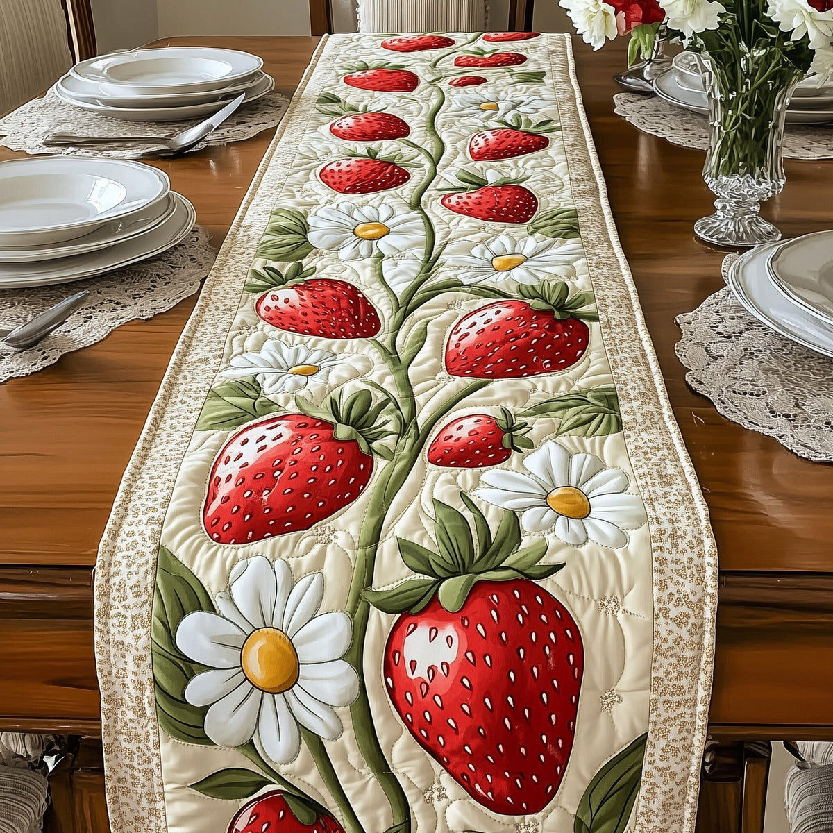 Summer Strawberry Quilted Table Runner Halloween Table Runner Thanksgiving Table Decor