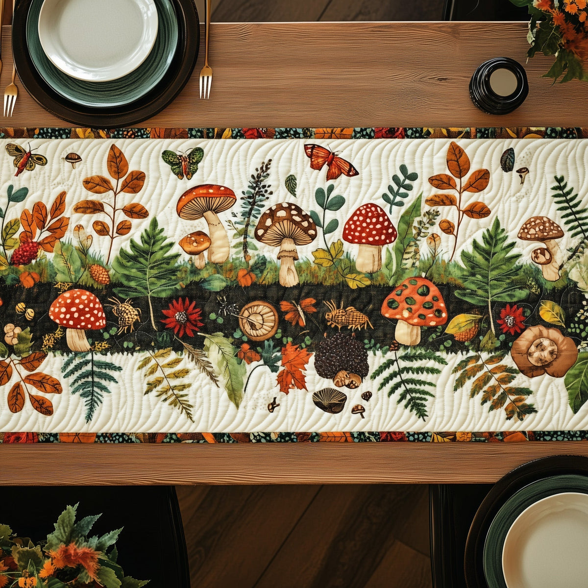 Enchanted Forest Floor Quilted Table Runner Halloween Table Runner Thanksgiving Table Decor