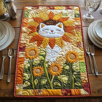 Sunflower Cat Quilted Table Runner Halloween Table Runner Thanksgiving Table Decor