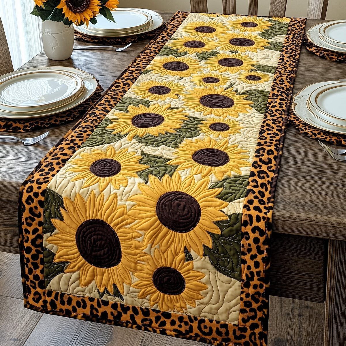 Sunflower Safari Quilted Table Runner Halloween Table Runner Thanksgiving Table Decor
