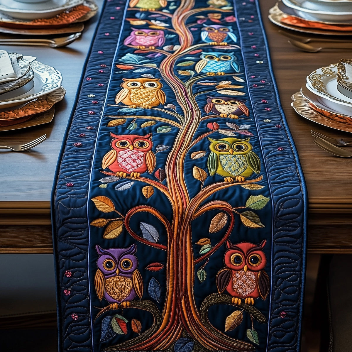 Guardian of the Forest Quilted Table Runner Halloween Table Runner Thanksgiving Table Decor
