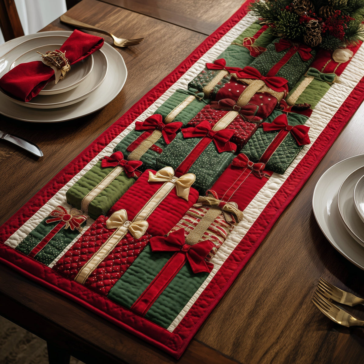 Xmas Presents Quilted Table Runner Halloween Table Runner Thanksgiving Table Decor