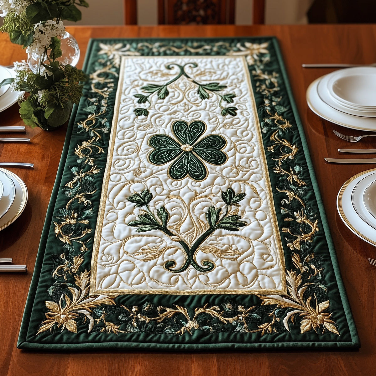 Elegance Irish Shamrock Quilted Table Runner Halloween Table Runner Thanksgiving Table Decor