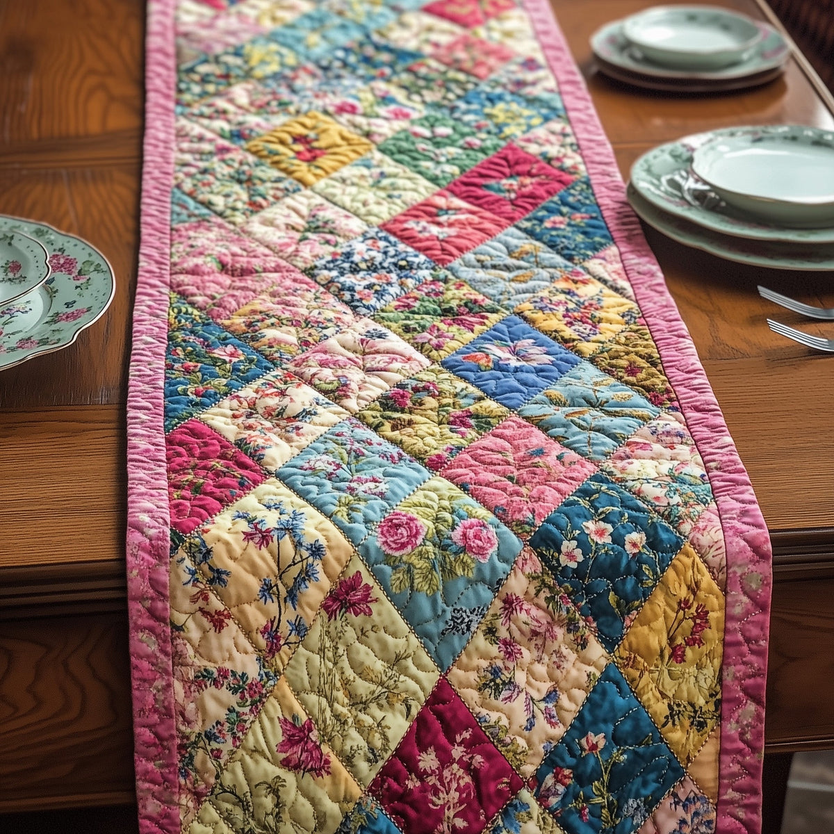Blossom Patchwork Charm Quilted Table Runner Halloween Table Runner Thanksgiving Table Decor