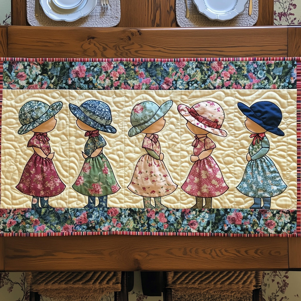 Vintage Sunbonnet Sue Quilted Table Runner Halloween Table Runner Thanksgiving Table Decor