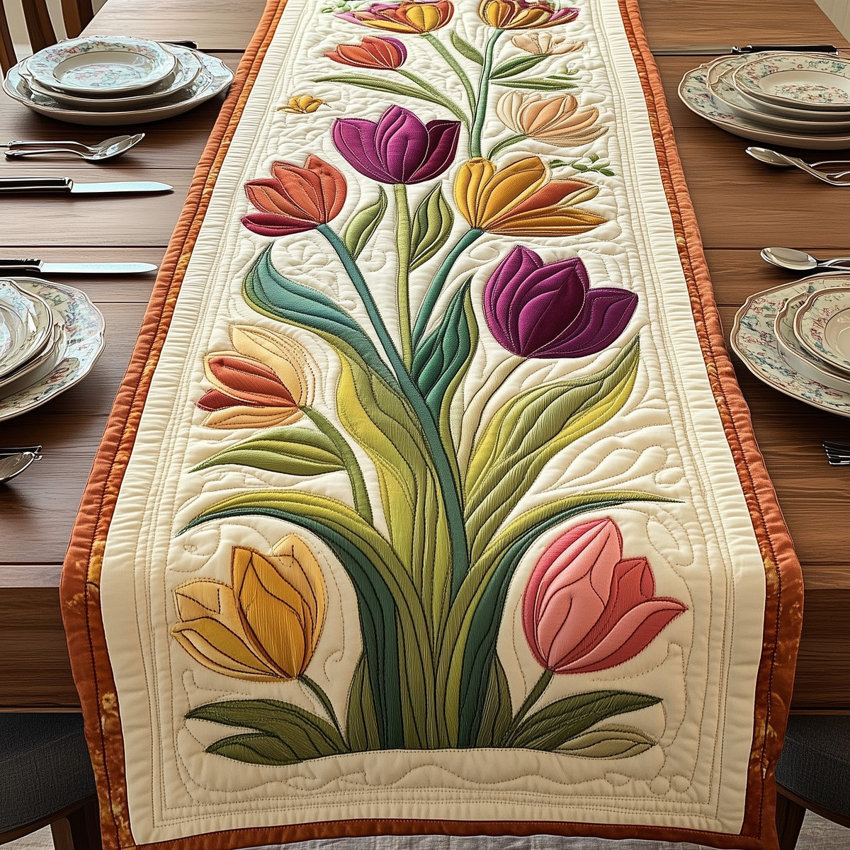 Elegant Tulip Quilted Table Runner Halloween Table Runner Thanksgiving Table Decor
