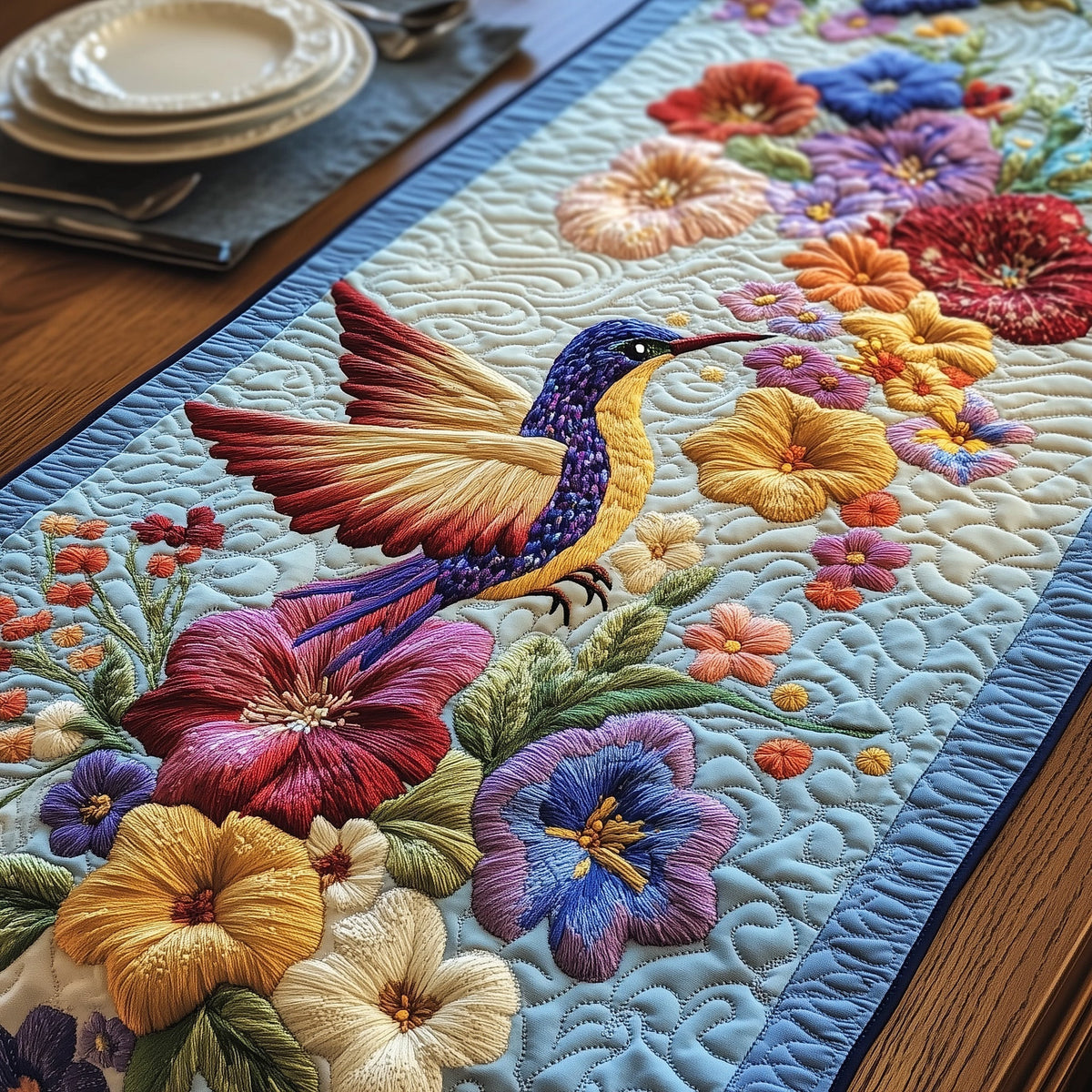 Hummingbird Heaven Quilted Table Runner Halloween Table Runner Thanksgiving Table Decor